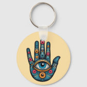 Hamsa Hand met oog en kunst illustratie Sleutelhanger (Achterkant)