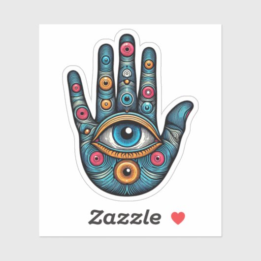 Hamsa Hand met oog en kunst illustratie Sticker (Vel)