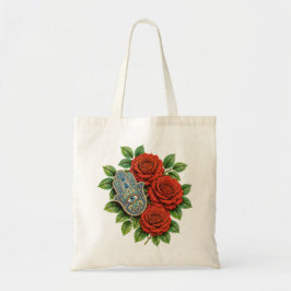 Hamsa Hand met Rode Rozen & Boosaardig Oog Bloemst Tote Bag
