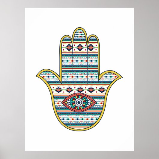 HAMSA Hand of Fatima symbol amulet, tribal Aztec Poster (Voorkant)