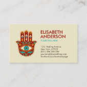 Hamsa Hand Ornament - rood, sinaasappel en zee gro Visitekaartje (Voorkant)