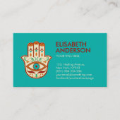 Hamsa Hand Ornament - Sinaasappel Jade en Cream Visitekaartje (Voorkant)