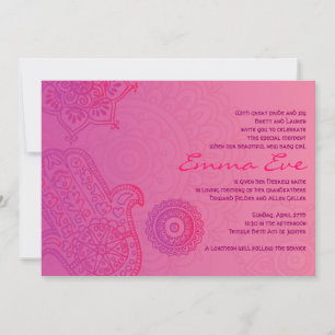 HAMSA HAND Paars Pink Baby Naming Invitation Kaart