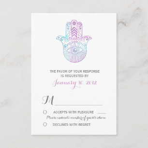 Hamsa Hand Paarse en Blauwe bruiloft RSVP Kaartje