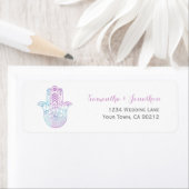 Hamsa Hand Paarse en Blauwe Terugkeeradres Sticker (Insitu)