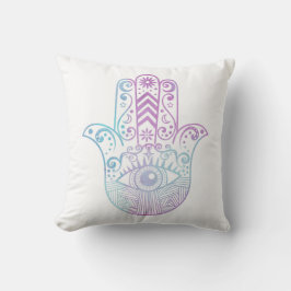 Hamsa Hand Paarse en Blue Waterverf Kussen