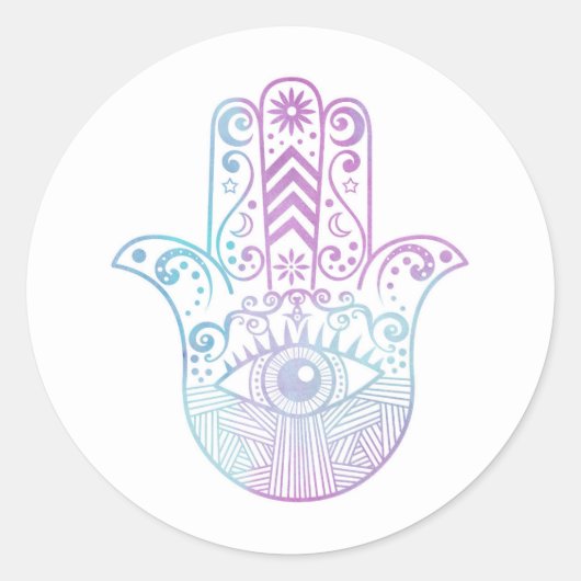 Hamsa Hand Paarse en Blue Waterverf Ronde Sticker (Voorkant)