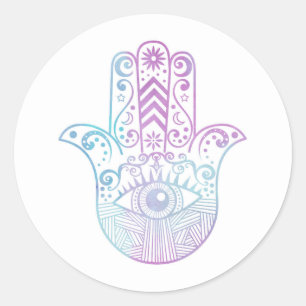 Hamsa Hand Paarse en Blue Waterverf Ronde Sticker