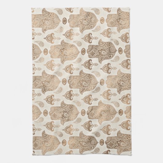 Hamsa Hand Pattern Pastel Gold Theedoek (Verticaal)