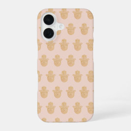 Hamsa hand Peach en Gold iPhone Case 16 Hoesje