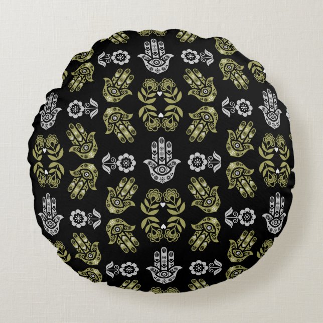 Hamsa Hand Protection Art Rond Kussen (Voorkant)