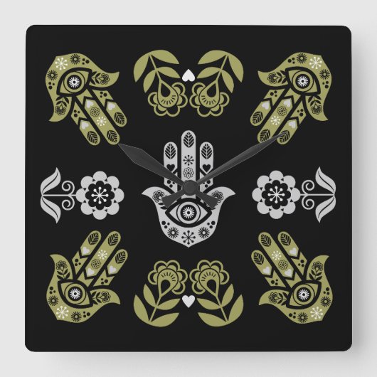 Hamsa Hand Protection Art Vierkante Klok (Voorkant)