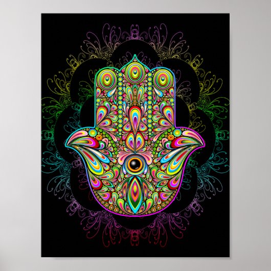 Hamsa Hand Psychedelic Art Poster (Voorkant)