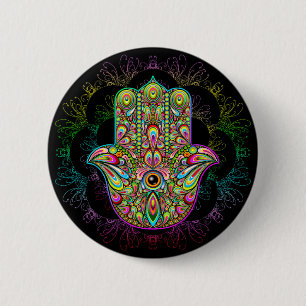 Hamsa Hand Psychedelic Art Ronde Button 5,7 Cm