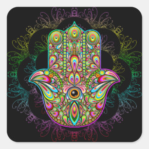 Hamsa Hand Psychedelic Art Vierkante Sticker