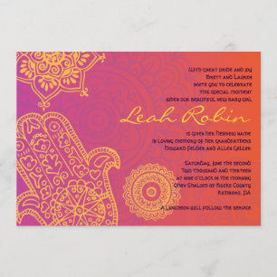 HAMSA HAND Red Oranje Baby Naming Invitation Kaart