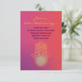 HAMSA HAND Red Sinaasappel Bat Mitzvah Party Card Kaart (Staand voorkant)