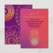HAMSA HAND Red Sinaasappel Bat Mitzvah Party Card Kaart (Voorkant / Achterkant)