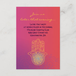 HAMSA HAND Red Sinaasappel Bat Mitzvah Party Card Kaart