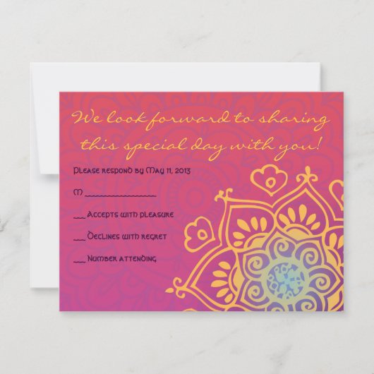 HAMSA HAND Red Sinaasappel Bat Mitzvah Reply Card RSVP Kaartje (Voorkant)