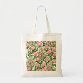 Hamsa Hand & Roze Tulpen Botanisch Evil Eye Tote Bag