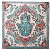 Hamsa Hand Symbool - Aqua Turquoise Hand van Fatim Tegeltje (Voorkant)