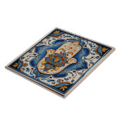 Hamsa Hand Symbool - Blauwe en Gouden Hand van Fat Tegeltje (Zijkant)