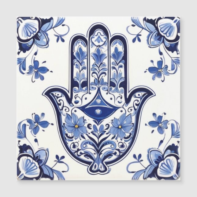 Hamsa Hand Symbool - Blauwe en Witte Hand van Fati (Voorkant)