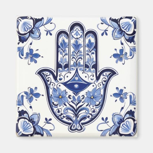 Hamsa Hand Symbool - Blauwe en Witte Hand van Fati Magneet (Voorkant)