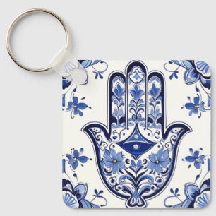 Hamsa Hand Symbool - Blauwe en Witte Hand van Fati Sleutelhanger