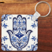 Hamsa Hand Symbool - Blauwe en Witte Hand van Fati Sleutelhanger (Achterkant)
