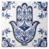 Hamsa Hand Symbool - Blauwe en Witte Hand van Fati Tegeltje (Voorkant)