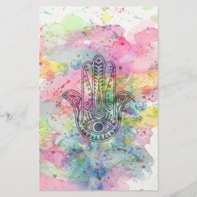 HAMSA Hand Symbool Kleurrijke Waterverf (Voorkant)