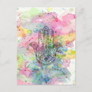 HAMSA Hand Symbool Kleurrijke Waterverf Briefkaart