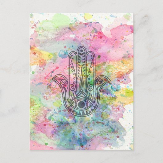 HAMSA Hand Symbool Kleurrijke Waterverf Briefkaart (Voorkant)