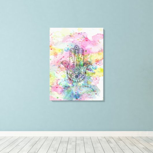 HAMSA Hand Symbool Kleurrijke Waterverf Canvas Afdruk (Insitu (Houten vloer))