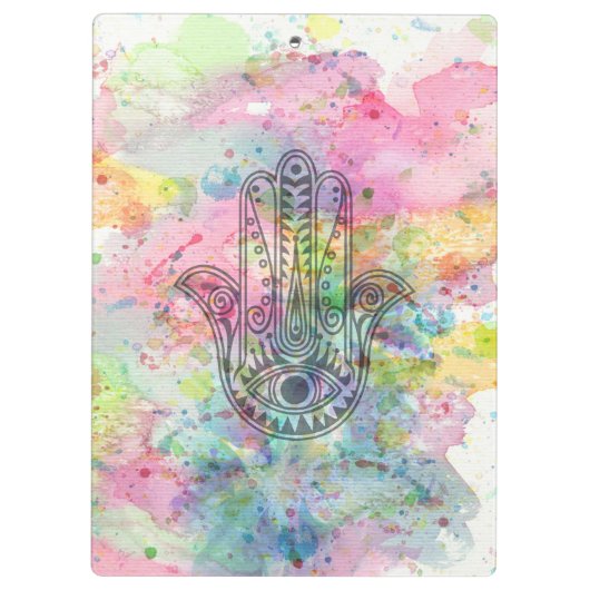 HAMSA Hand Symbool Kleurrijke Waterverf Klembord (Achterkant)