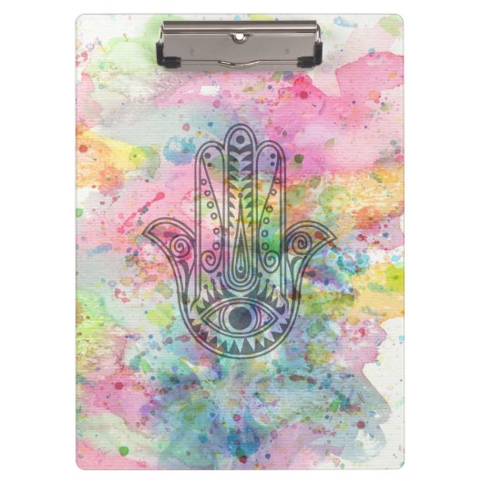 HAMSA Hand Symbool Kleurrijke Waterverf Klembord (Voorkant)