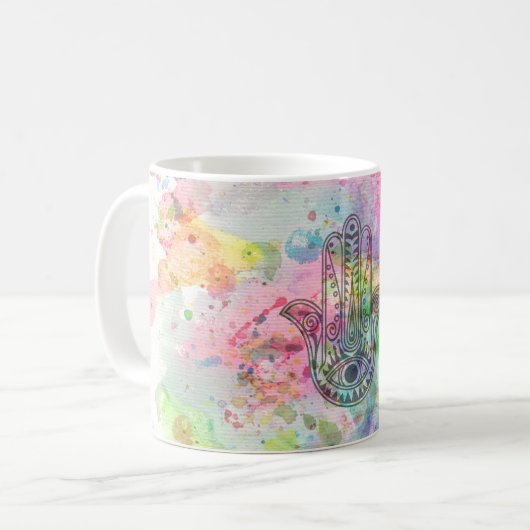 HAMSA Hand Symbool Kleurrijke Waterverf Koffiemok (Voorkant links)