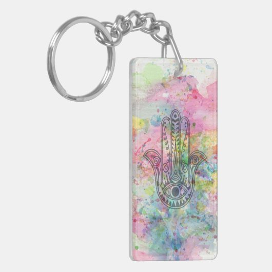 HAMSA Hand Symbool Kleurrijke Waterverf Sleutelhanger (Voorkant Links)