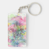 HAMSA Hand Symbool Kleurrijke Waterverf Sleutelhanger (achterkant)