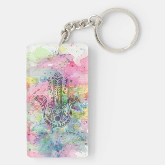 HAMSA Hand Symbool Kleurrijke Waterverf Sleutelhanger (achterkant)