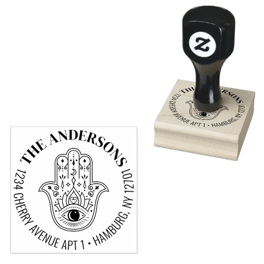 Hamsa Hand van Fatima Boze Oog Retouradres Zelf- Rubberstempel (Gestempeld)