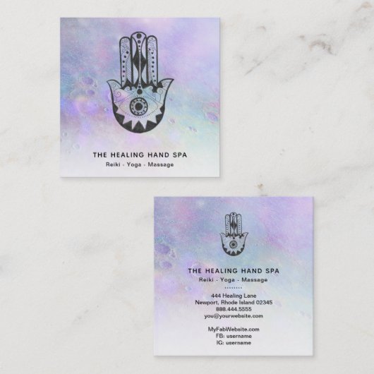 *~* Hamsa Hand van Fatima - Craters van Moon Yoga Vierkante Visitekaartje (Voorkant / Achterkant)