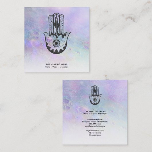 ** Hamsa Hand van Fatima kraters Maan Yoga Vierkante Visitekaartje (Voorkant / Achterkant)