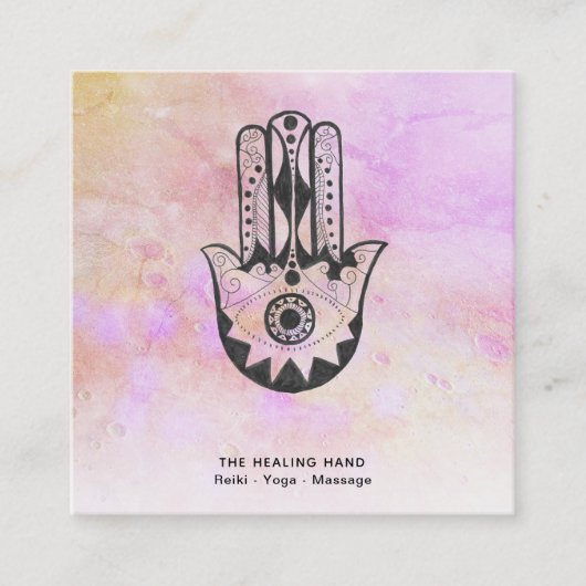 * Hamsa hand van Fatima kraters van Moon Peach Vierkante Visitekaartje (Voorkant)