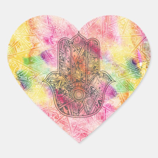HAMSA Hand van het Fatimasymbool amulet Henna flor Hart Sticker (Voorkant)
