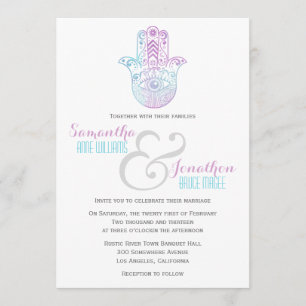 Hamsa Hand Wedding Paars en Blue Invitation Kaart