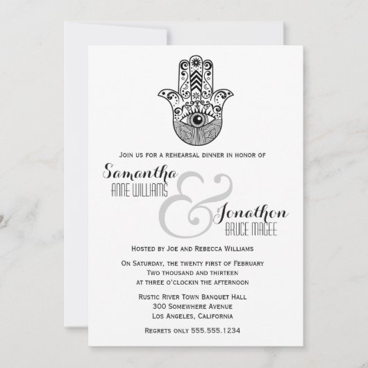 Hamsa Hand Wedding Reheasal Dinner Invite Kaart (Voorkant)