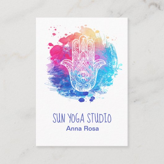 *~* Hamsa Hand Yoga Sacred Eye Waterverf Visitekaartje (Voorkant)